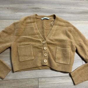 Zara Camel Button-Up Cardigan